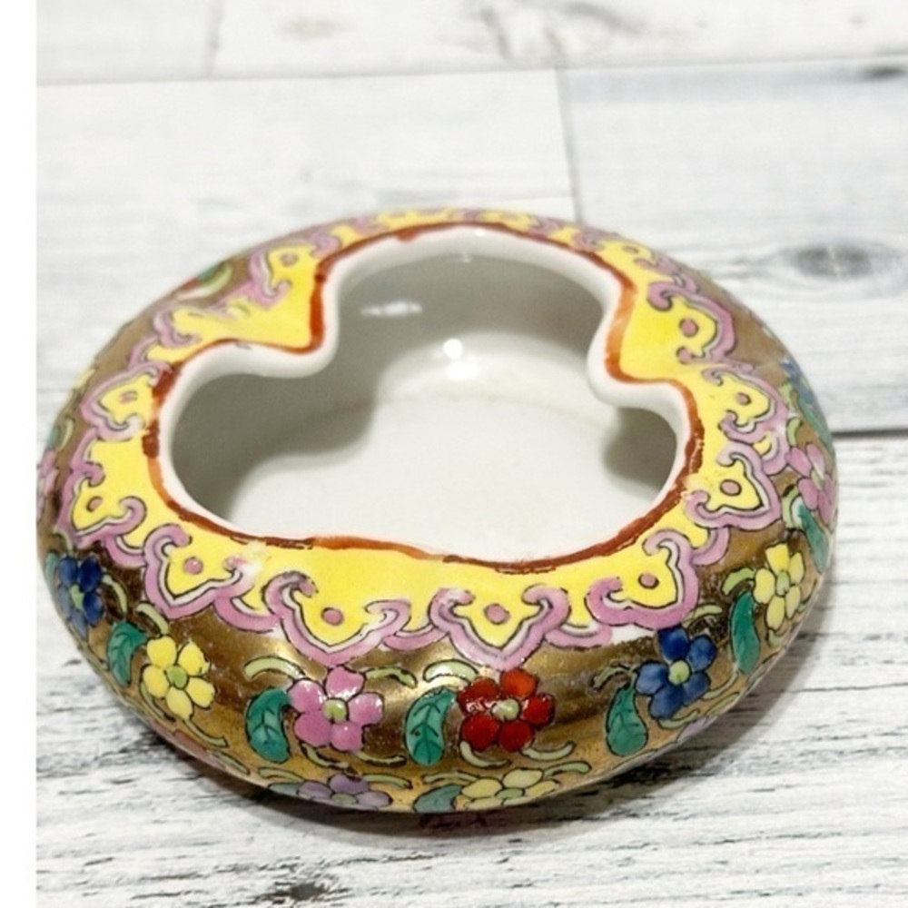 Vintage Hand Painted Floral Japanese Ceramic Ashtray